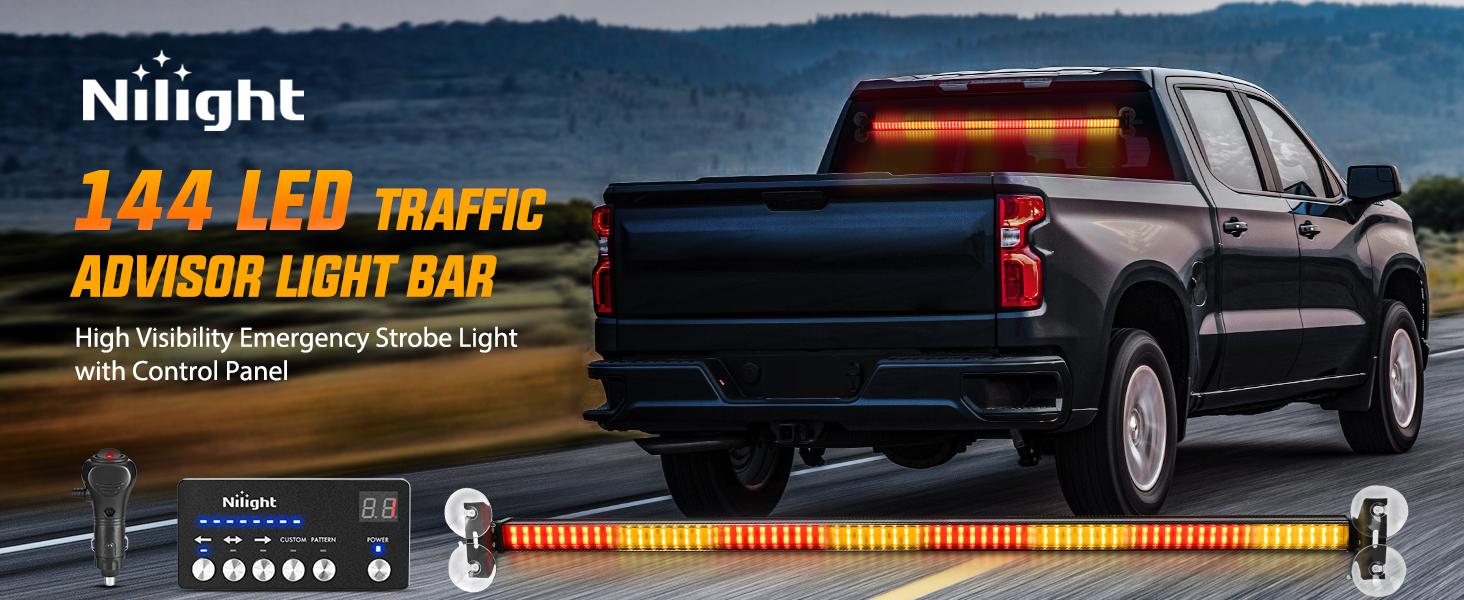 Nilight 144LED Traffic Advisor Strobe Light Bar with Controller Amber Red Lights Hazard Interior Front/Rear Windshield Flashing Light for Cars Plow Trucks Construction Vehicles