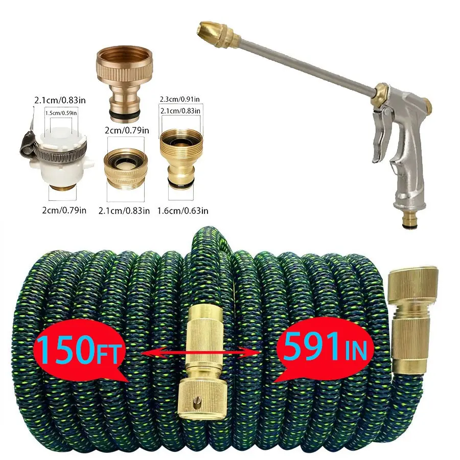 Garden 3/4 Inch 25-150 Feet Water Hose, Dual Metal Connectors, High Pressure PVC Expansion Hose, Ideal for Farm Garden