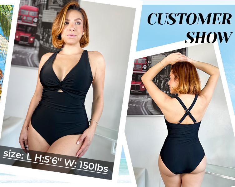 Aqua Eve Women One Piece Swimsuit - Tummy Control Push Up Bathing Suit Cut Out Swimwear