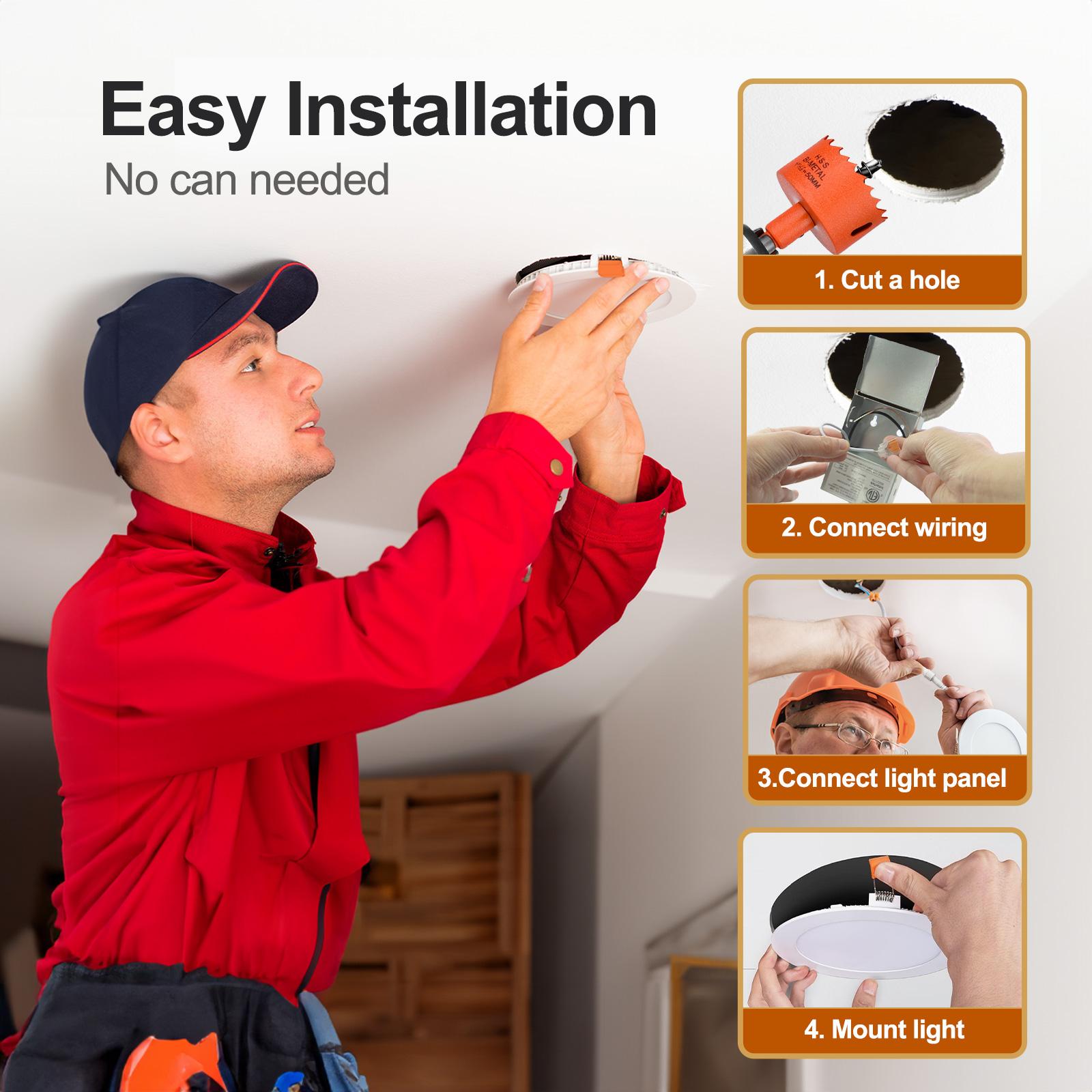 DAYBETTER 6 inch LED Recessed Lighting 5CCT 12W 1050LM Ultra-Thin Ceiling Light with Junction Box Selectable Dimmable Can Light for Kitchen Living Room Bedroom Bathroom