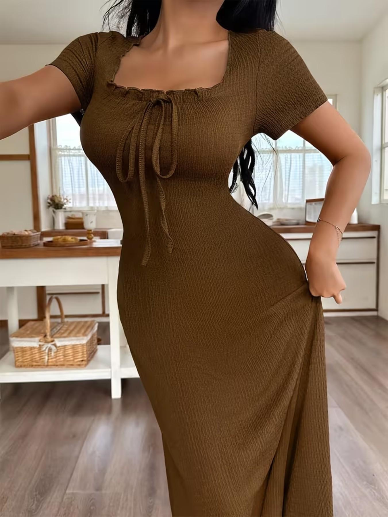 Women's Casual Long Dress Ruched, Slim Fit Short Sleeves Plain Design Basic, Perfect for Daily Wear & Stylish, Ideal Gift Choice Womenswear Women's Casual Long Dress Ruched, Slim Fit Short Sleeves Plain Design Basic, Perfect for Daily Wear & Stylish, Ideal Gift Choice Womenswear