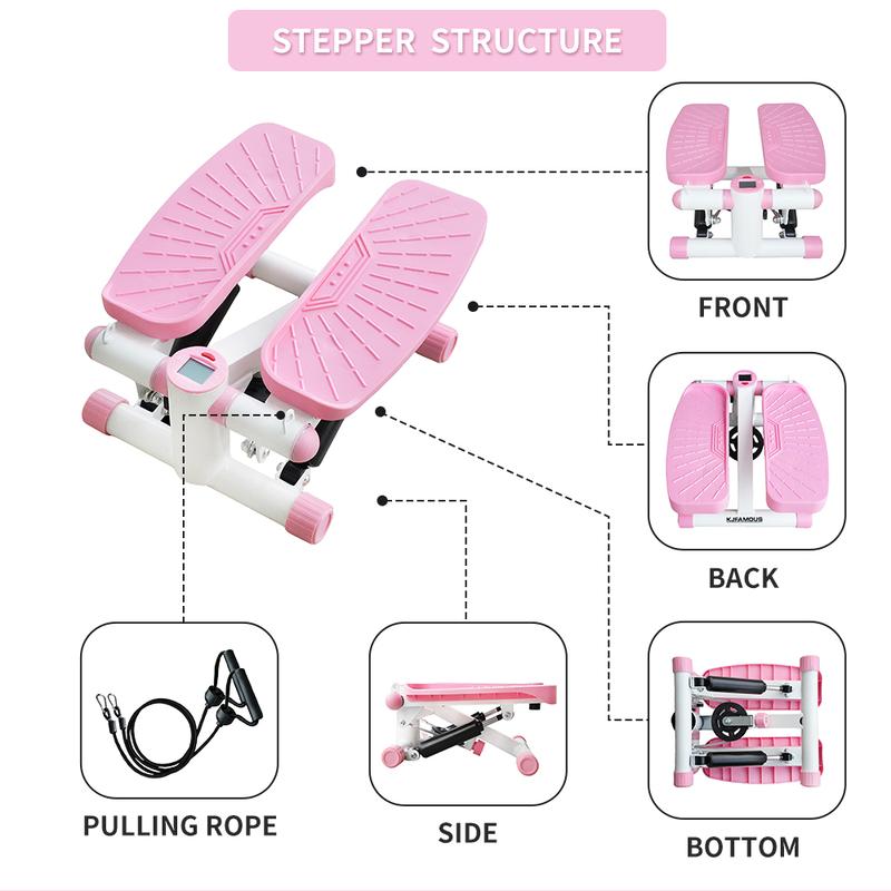 Mini Stepper with Resistance Band, Home Stepper for Full Body Workout with LCD Display Pink