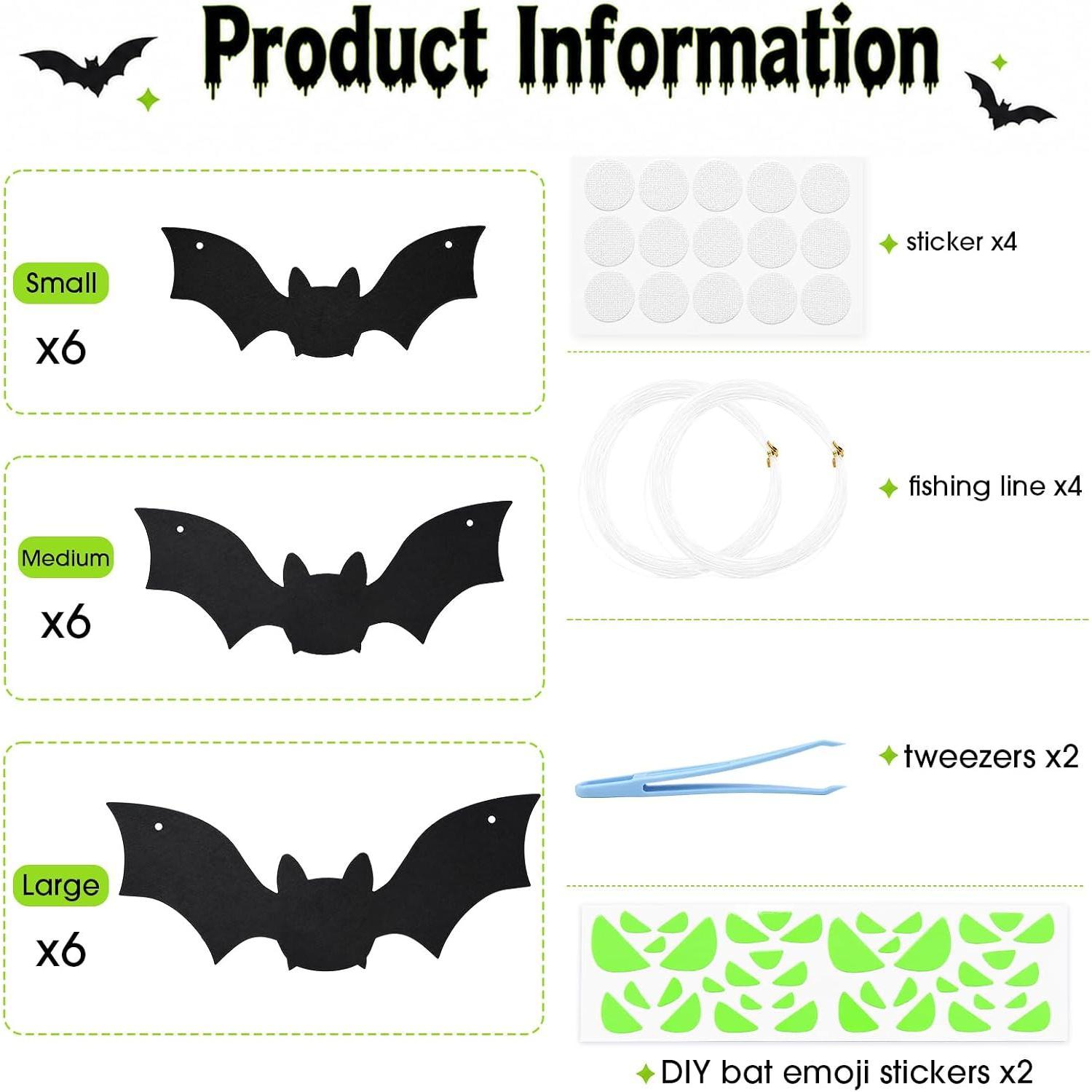 18 count  Bats Halloween Decoration with Glowing Eyes  Realistic Hang & Stick Flying Bat Spooky Decor for Haunted House Porch Garden Wall Window Party Supplies