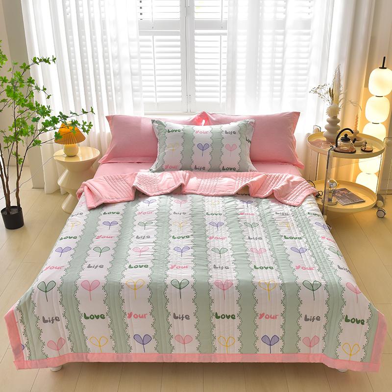 Floral Print Summer Quilt, 1 Count Soft Skin-friendly Organic Cotton Air-conditioning Quilt, Soft Lightweight Quilts, Thin Comfortable Bedding for Home Bedroom Living Room, Floral Coverlet Bedding