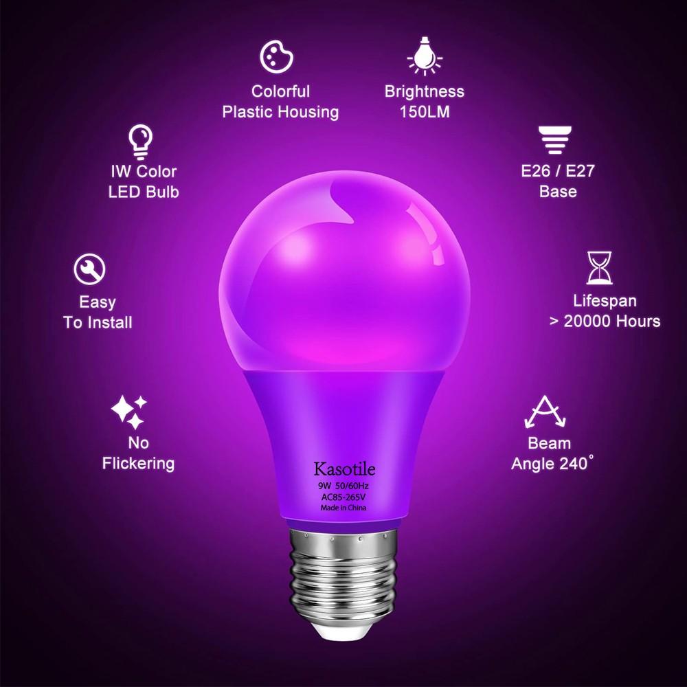 9W E26/E27 Colorful Light Bulbs 1/4 Pack, Red Blue Green Purple Orange Pink Festival Lights, Non-Dimmable Holiday Lighting for Halloween Christmas Party Decor