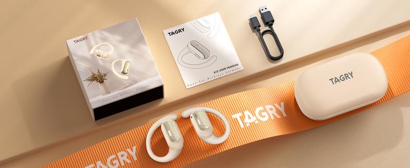 TAGRY A12 IPX 7 Waterproof 5-Min Charge with 3-Hour Playtime Open Ear Earbuds 40HRS Playtime Fast Charging V5.4  headphones bluetooth traveling gadgets for Sport Electronic Audio Chargeable Traveling Gadgets gym headphones  Headset Beige