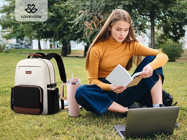 LOVEVOOK Laptop Backpack for Women with Pouch Pocket for Large Capacity Cup, 15.6-18 Inch Laptop Computer Bag Travel Backpack Purse, Waterproof Work Business Backpack College Teacher Bags.