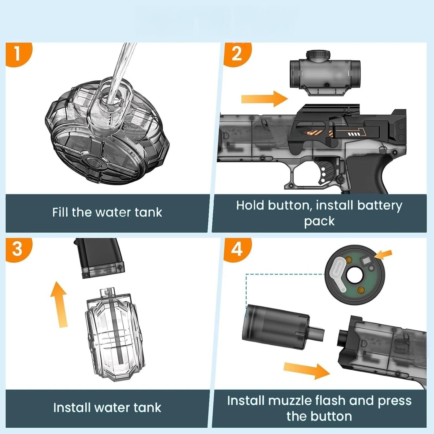 Summer Pool Beach Party LED Electric Large Capacity Automatic Toy Water Gun with Flame Effect, Unisex Outdoor Safe Toy, Rechargeable Lithium Battery