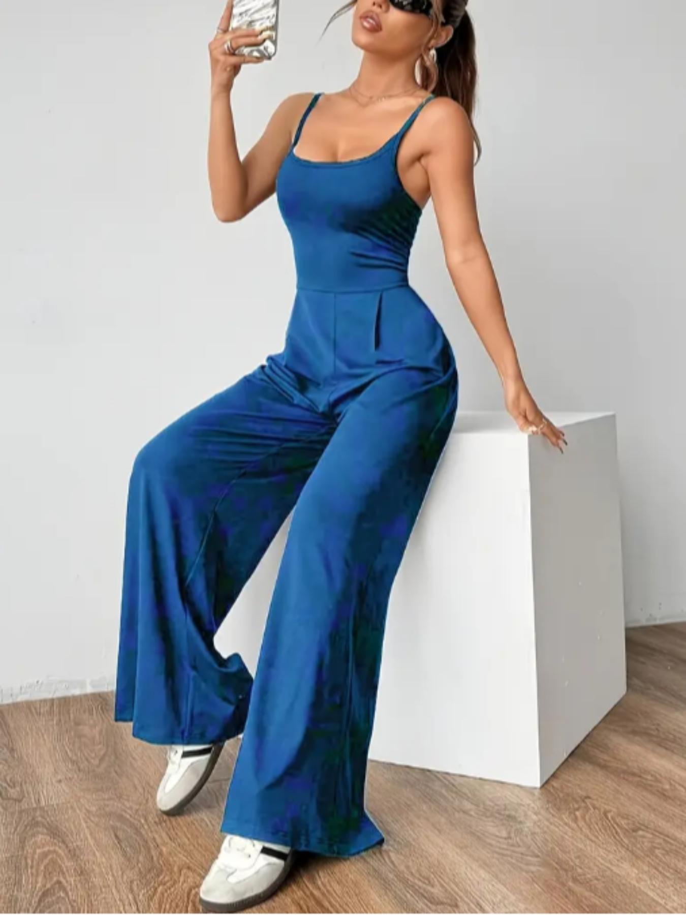 Women's Casual Plain Backless Jumpsuit Long Pants, Style, New Arrival, Comfortable Fit, Perfect for Daily Wear