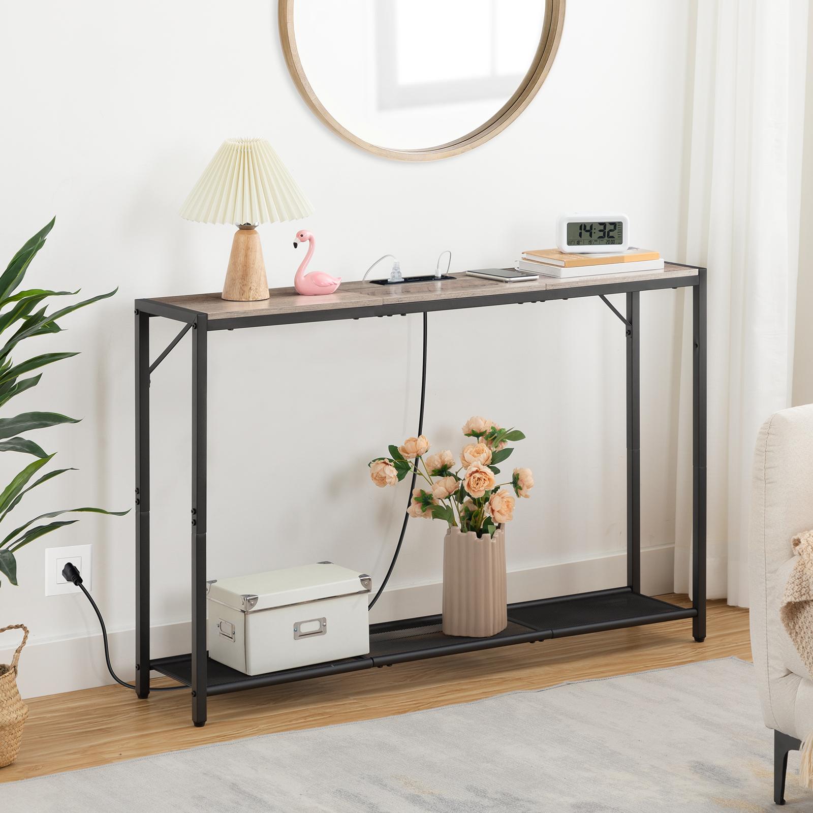 MAHANCRIS Sofa Table with Power Outlet, 43.7" Console Table with USB Ports, Behind Couch Table, Entryway Table for Living Room, Entryway, Foyer, Metal Frame, Adjustable Feet