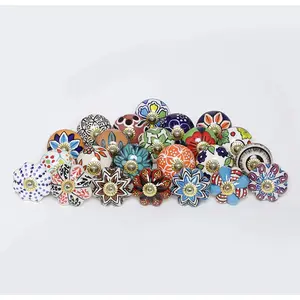 Pack of 12 Colorful Assorted Ceramic Drawer Knobs Pull Handles for Kitchen Cabinet Cupboard Wardrobe, Indian Countryside Boho Room Interior Home Decor - Multicolor