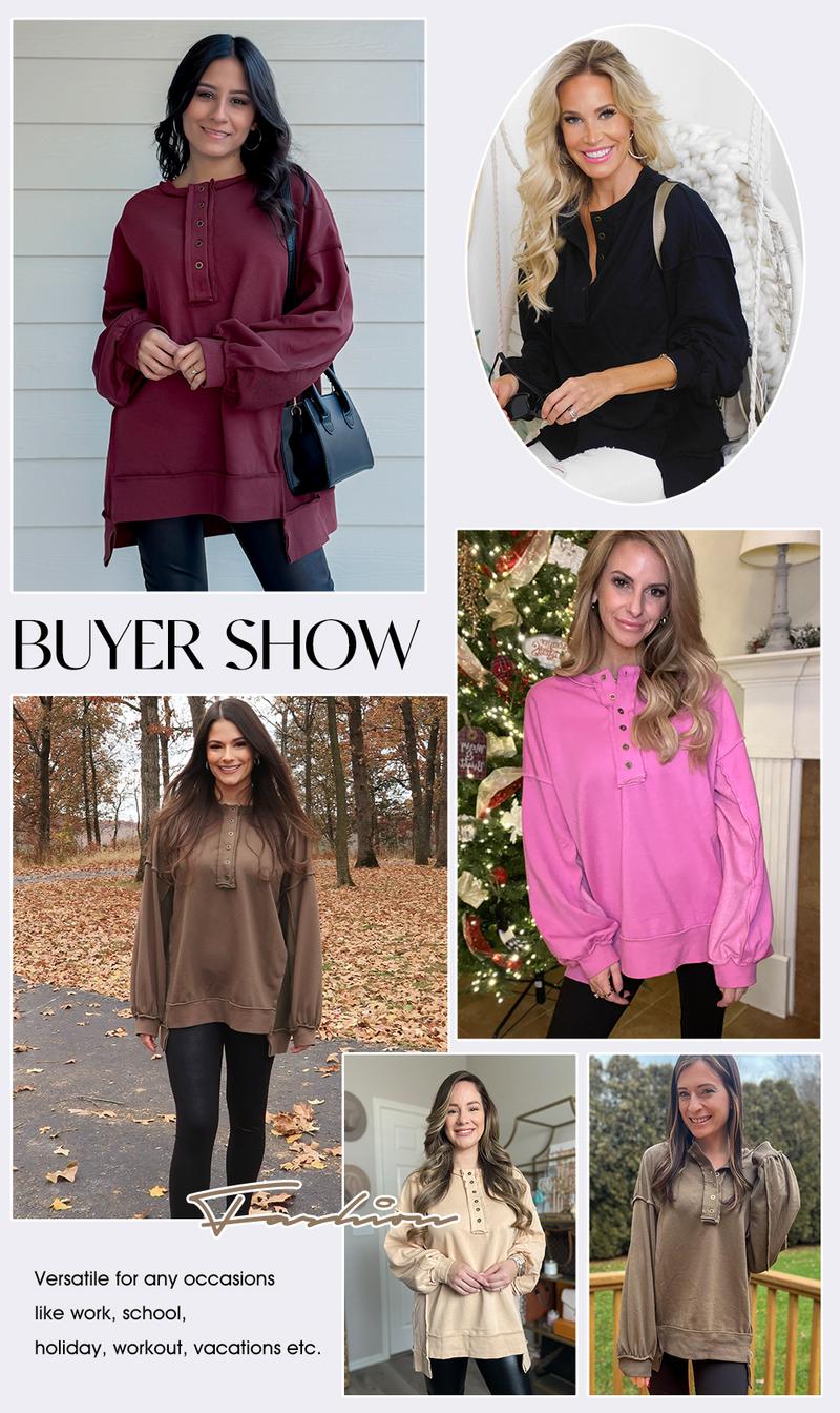 EVALESS Women's Oversized Button Henley Sweatshirts,Casual Long Sleeve Pullover Sweater,V Neck Solid Patchwork Tunic Tops,2026 Fashion Womenswear Fall Winter Outfits EVALESS Women's Oversized Button Henley Sweatshirts,Casual Long Sleeve Pullover Sweater,V Neck Solid Patchwork Tunic Tops,2026 Fashion Womenswear Fall Winter Outfits