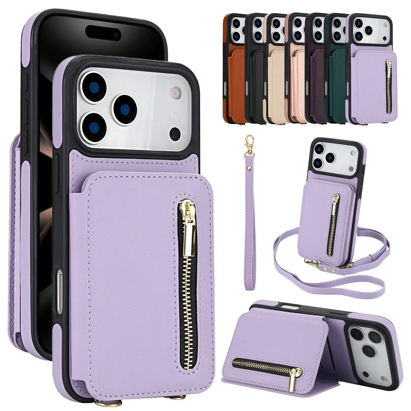 OREKROY Crossbody Wallet Case for iPhone 17 16 15 Pro Max Plus 14 13 12 11 Pro Max PU Leather RFlD Blocking Cash Holder Card Wallet,Flip Stand Protective Cover Crossbody Lanyard Strap Wristband