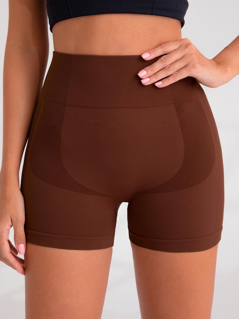 Women's Multicolor Solid High Waist Sports Gym Shorts, Spring Seamless High Stretch Comfortable Breathable Tummy Control Gym Workout Running Yoga Shorts, Ladies Sportswear Clothing, Summer Clothes Women