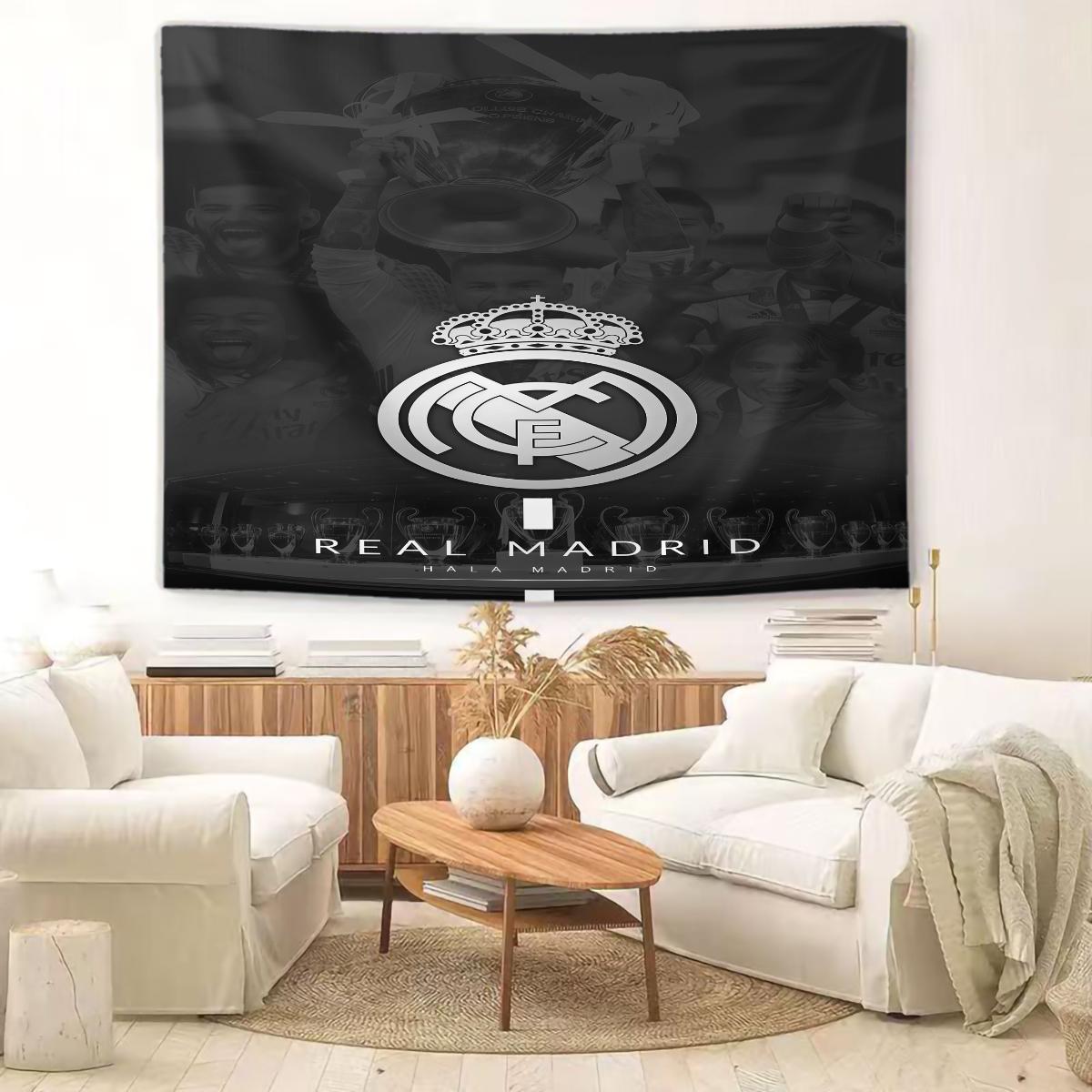 Real Madrid CF Tapestry Wall Hanging, Soccer Team Champions League Themed Wall Tapestry, Sports Fan Room Decor, Dorm Bedroom Living Room Man Cave Wall Art Decoration, Perfect Gift for Football Fans