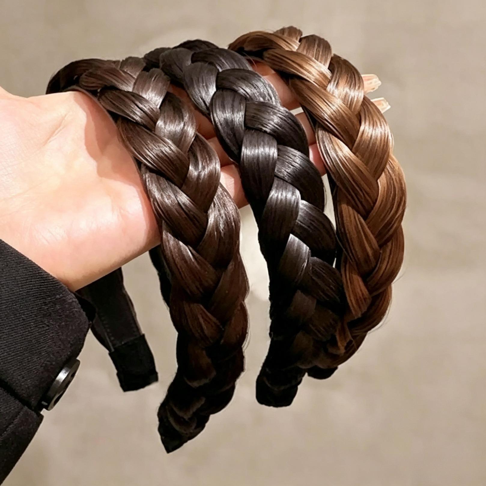 Synthetic Fishbone Braided Headband, Hand-Knotted Hair Braid Design Hairband, Non-Slip Hair Accessory for Women Teen Girls, Soft Wig Material Headwear for Daily Commute Dating Casual Street Style