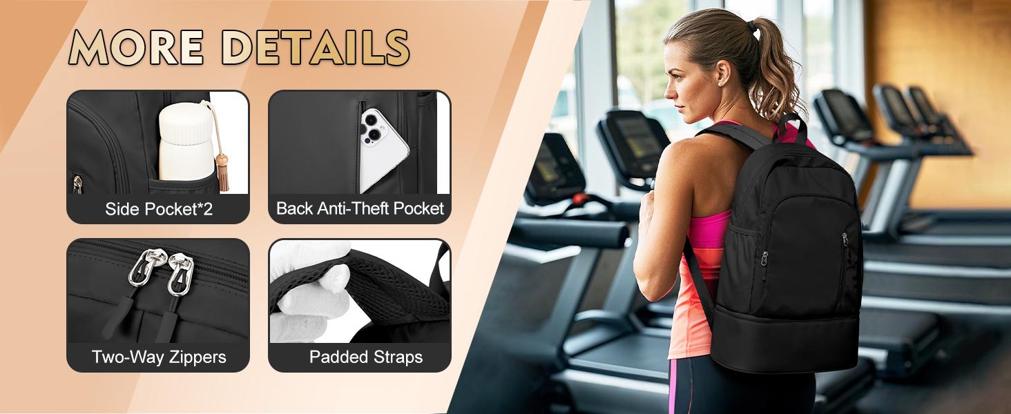 Unisex Adults' Waterproof Sport Backpack for Gym, Travel - Lightweight Fabric, Shoe Compartment, Wet Pocket - Black