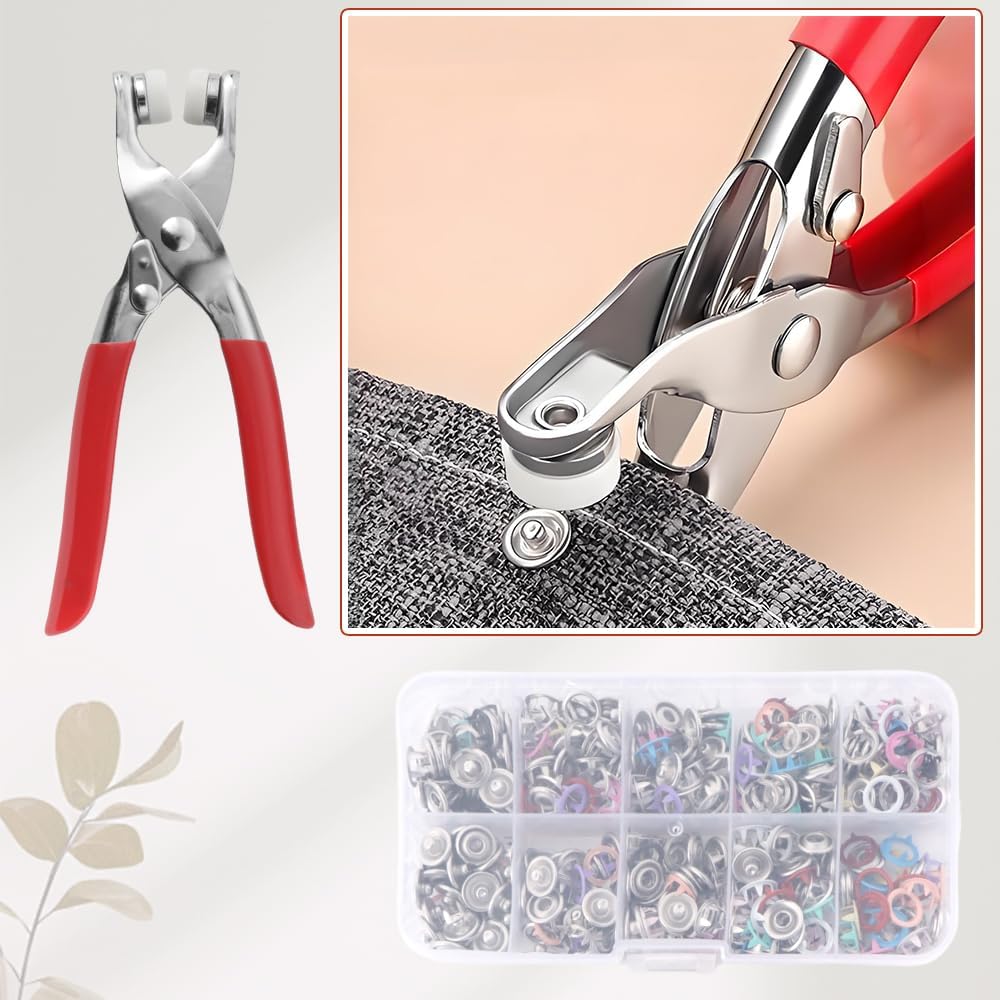 Snap Button Kit 100set, 9.5mm Snap Fasteners Kit with Pliers, Metal Snaps Kit with Tool, Five Claw Buckle Tool Set 10 Colors