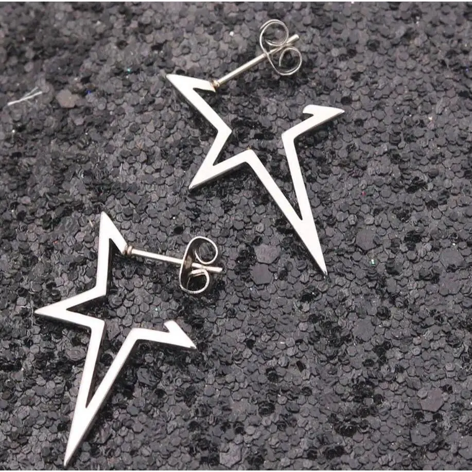 Harajuku Punk Big Star Earring Irregular Hollow Out Alien Metal Pentagram Ear Stud for Women Cool Girl   Y2K Jewelry NEW Har