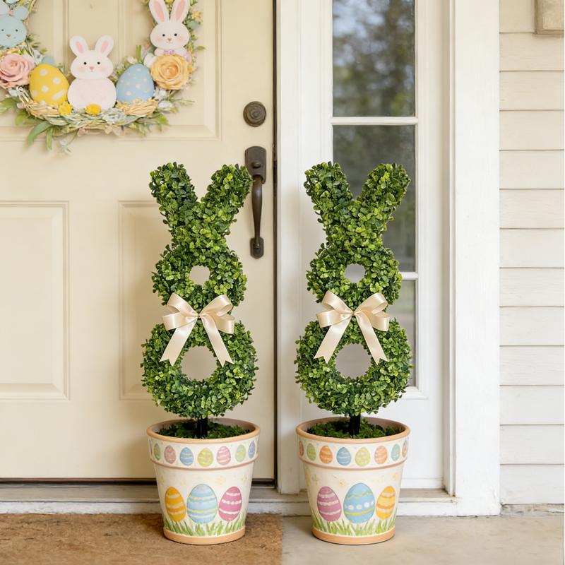 Easter Rabbit-Shaped Artificial Green Topiary Tree, Cute Bunny Cutout Decoration, Perfect for Easter Party Front Door, Courtyard and Garden Decor