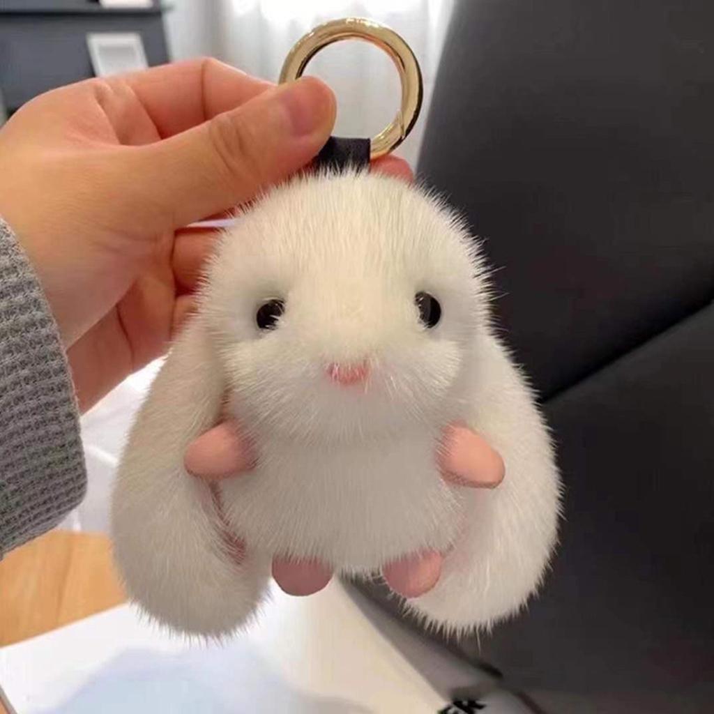 Cute Faux Mink Fur Bunny Keychain, Fluffy Bunny Keychain, Plush Car Key Ring, Bag Decoration, Holiday Gift, Soft and Adorable, Perfect for Gifts