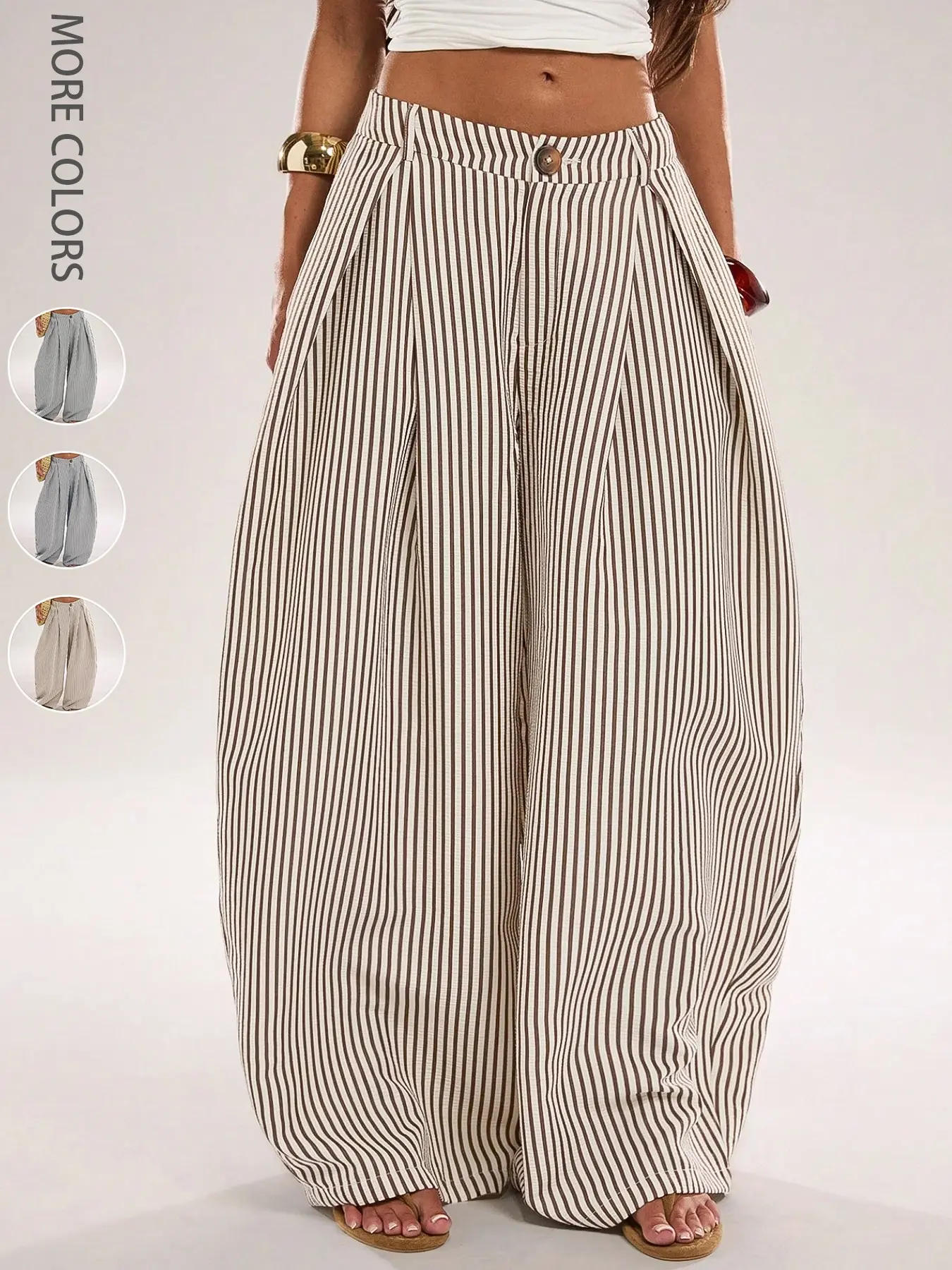 Women's Casual Striped Elastic Waist Loose Patchwork Fit Knife Long Pants, Comfortable Long Trousers for Daily Wear, Trendy and Versatile Bottoms