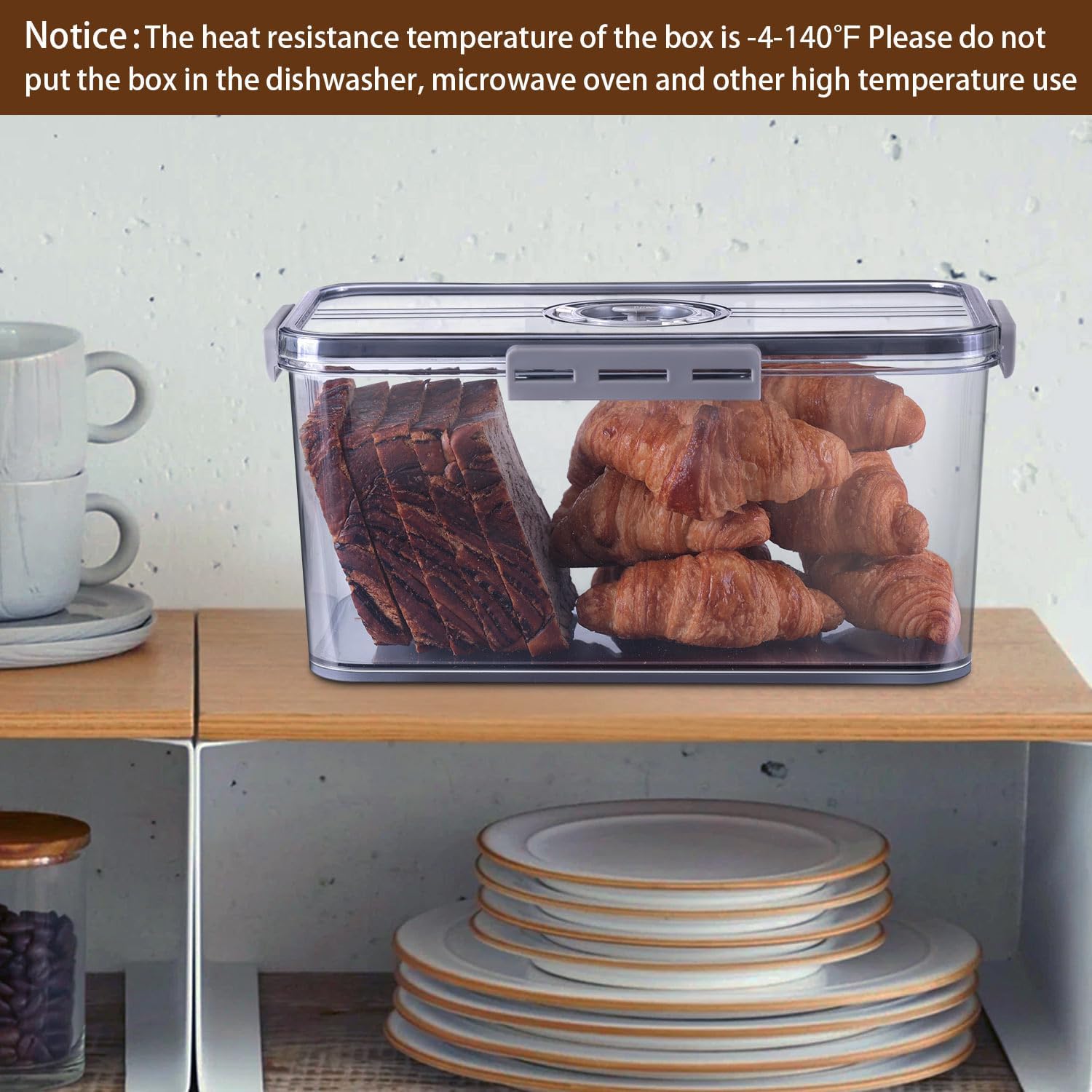 Bread Box for Kitchen Counter Airtight, Time Recording Bread Storage Container with Lid, Bread Keeper for Homemade Bread, Toast, Bagel, Donut and Cookies, Sealed Bread Box