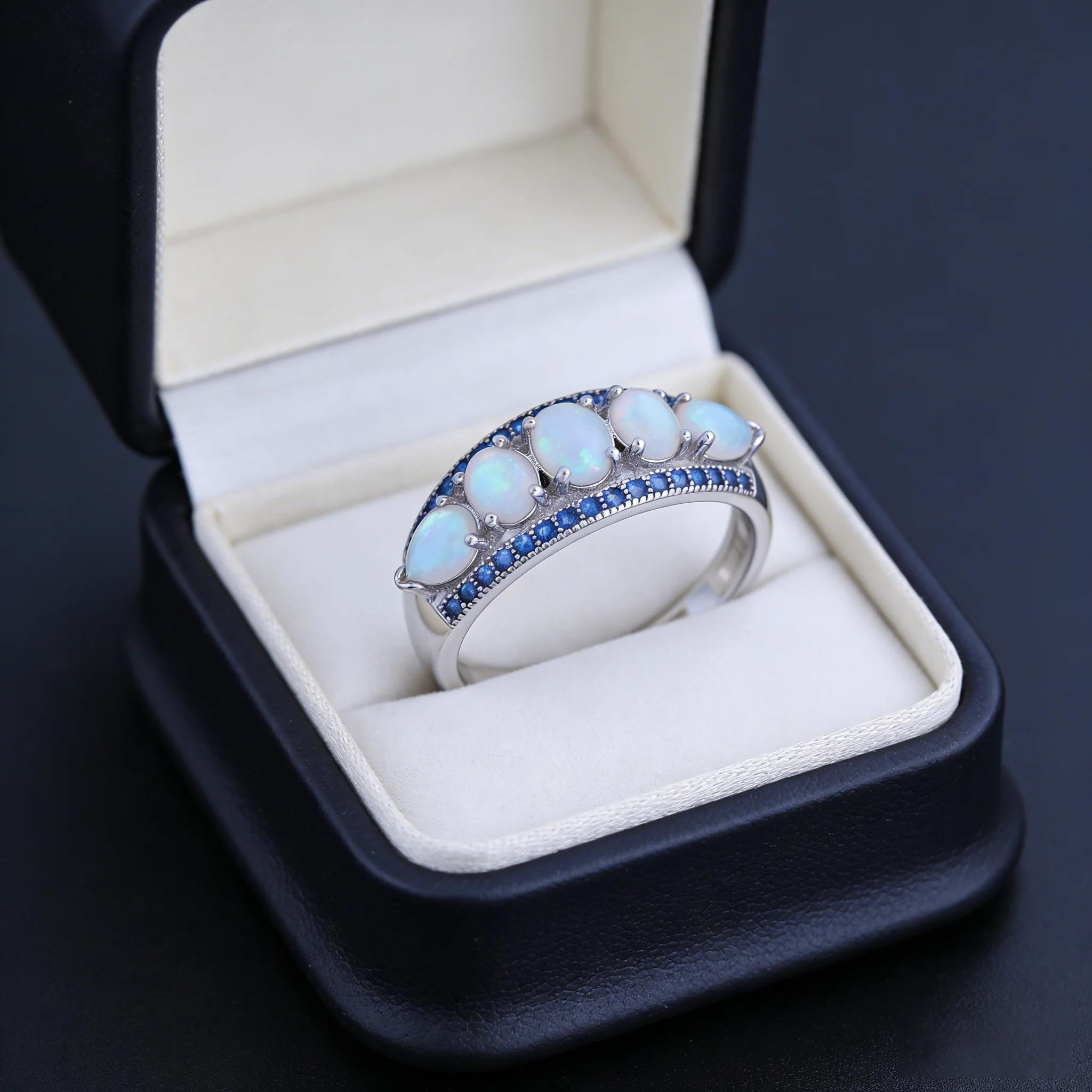 Fashion Platinum Plated Colorful Opal And Zircon Ring for Women Elegant Cocktail Jewelry Accessory Luxury Wedding Gift for Her