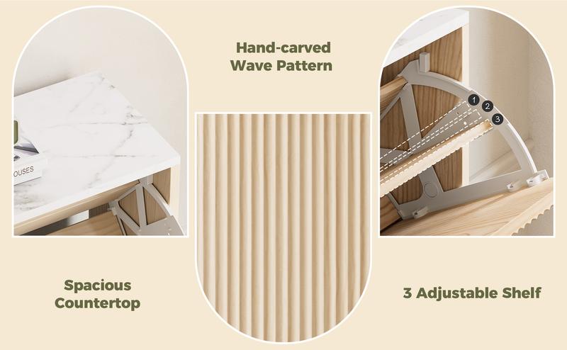 IRONCK Shoe Storage Cabinet with 3 Flip Drawers, Fluted Shoe Cabinet Storage for Entryway, Free Standing Wooden Shoe Organizer Cabinet for Hallway