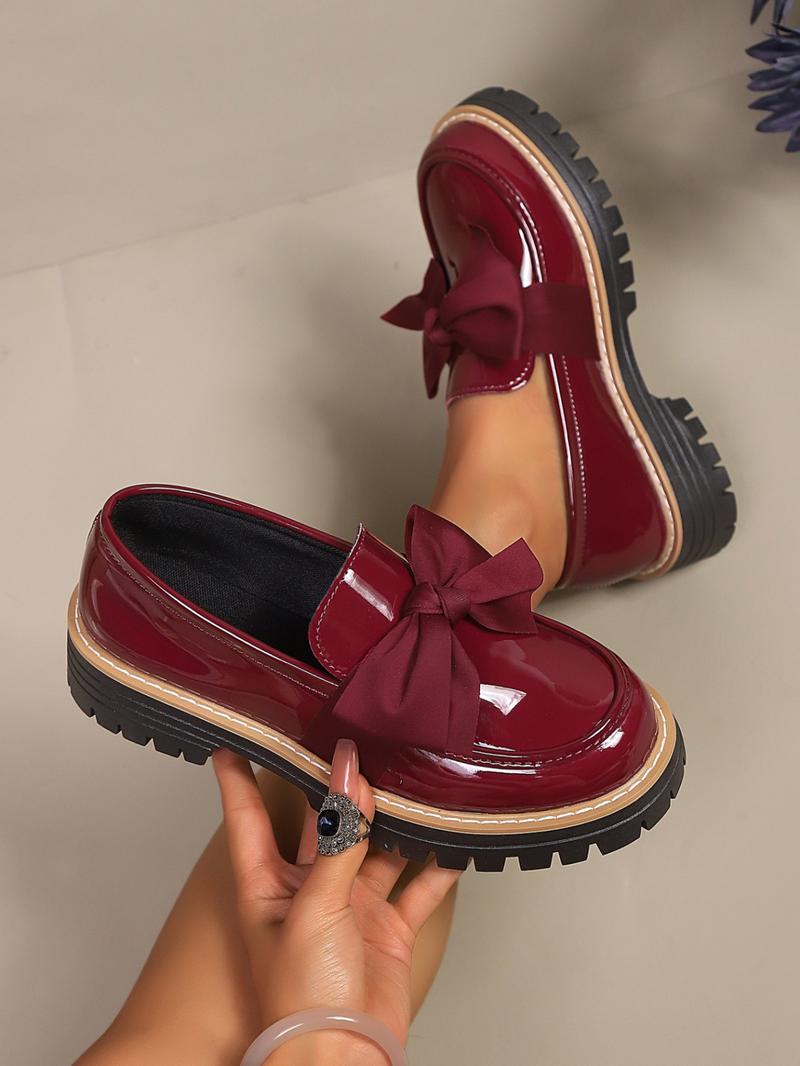 Women's New Fashion Low Heel Flat Shoes, Mary Jane Bow Leatherette Pumps, Comfortable Lightweight Mid-Heel Walking Shoes, Valentine's Gift