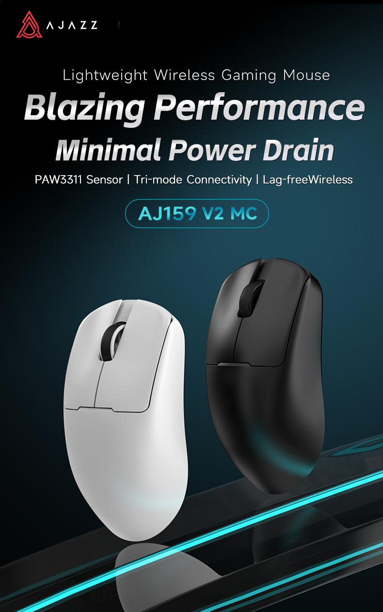 AJAZZ AJ159 V2 MC wireless game mouse battery replacement design the third mock examination computer office mouse PAW3311 sensor professional competitive driving game mouse DPI24000 supports multiple systems for games and office