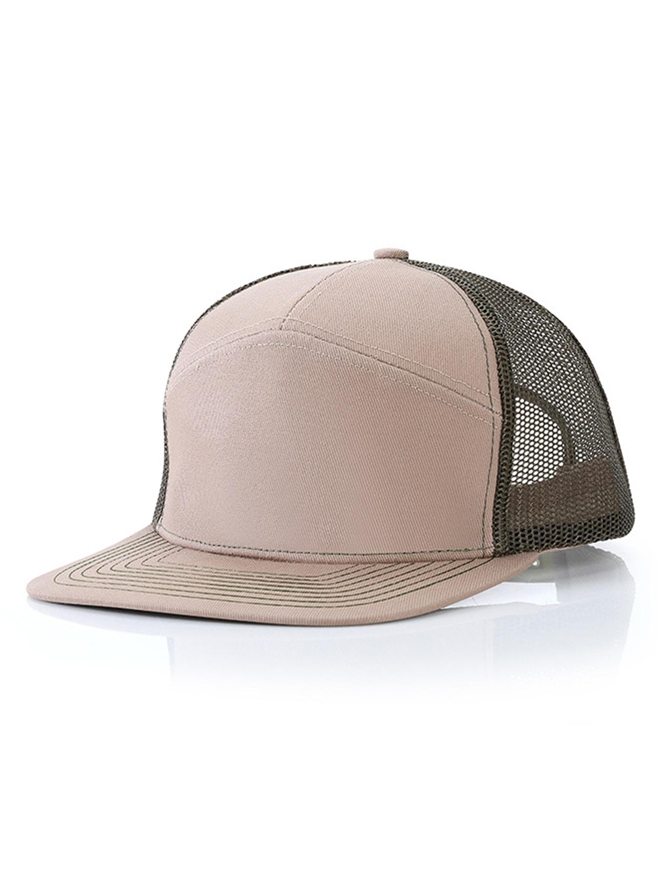 Men's Caps - Flat Brim Mesh Panel Baseball Cap Adjustable Classic Trucker Style Hat - Snap Back Hats for Men Flat Brimmed Cap