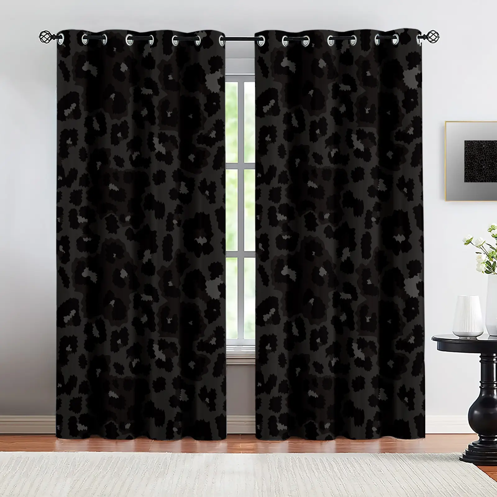 2 Panels Leopard Print Blackout Curtains, Triple Weave Thermal Insulated Noise Reducing Grommet Window Drapes, Privacy Light Blocking Curtain for Bedroom Living Room Gothic Home Decor