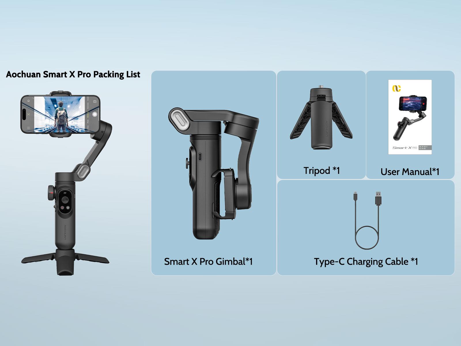 AOCHUAN Gimbal Stabilizer for Smartphone, 3-Axis iPhone Gimbal, Portable Gimbal w/OLED Display for iPhone/Andriod, Gimbal stabilizer, Phone Gimbal stand with Face/Object Tracking for Tiktok Youtube, long-short video, Vlog-Smart X Pro black