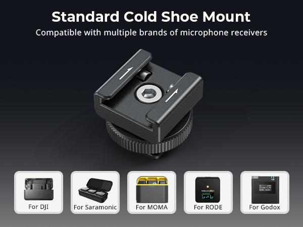 SmallRig Cold Shoe Mount Adapter for Wireless Microphone, for DJI Mic / Mic 2, for RODE Wireless Go II, for Saramonic BLink 900 B, for Hollyland C1, with 1/4"-20 Threaded Hole, Anti Drop Design - 4822