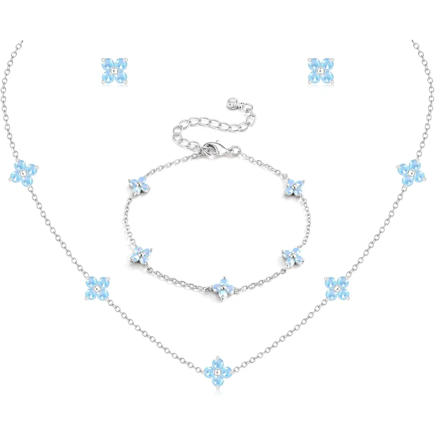 FIASASO Dainty Silver Gold Jewelry Set for Women Gift for Wedding Bride Prom Trendy 14K Plated Gold CZ Flowers Pendant Choker Necklaces for Women Stud Earrings Link Bracelets Stack Jewelry Gifts