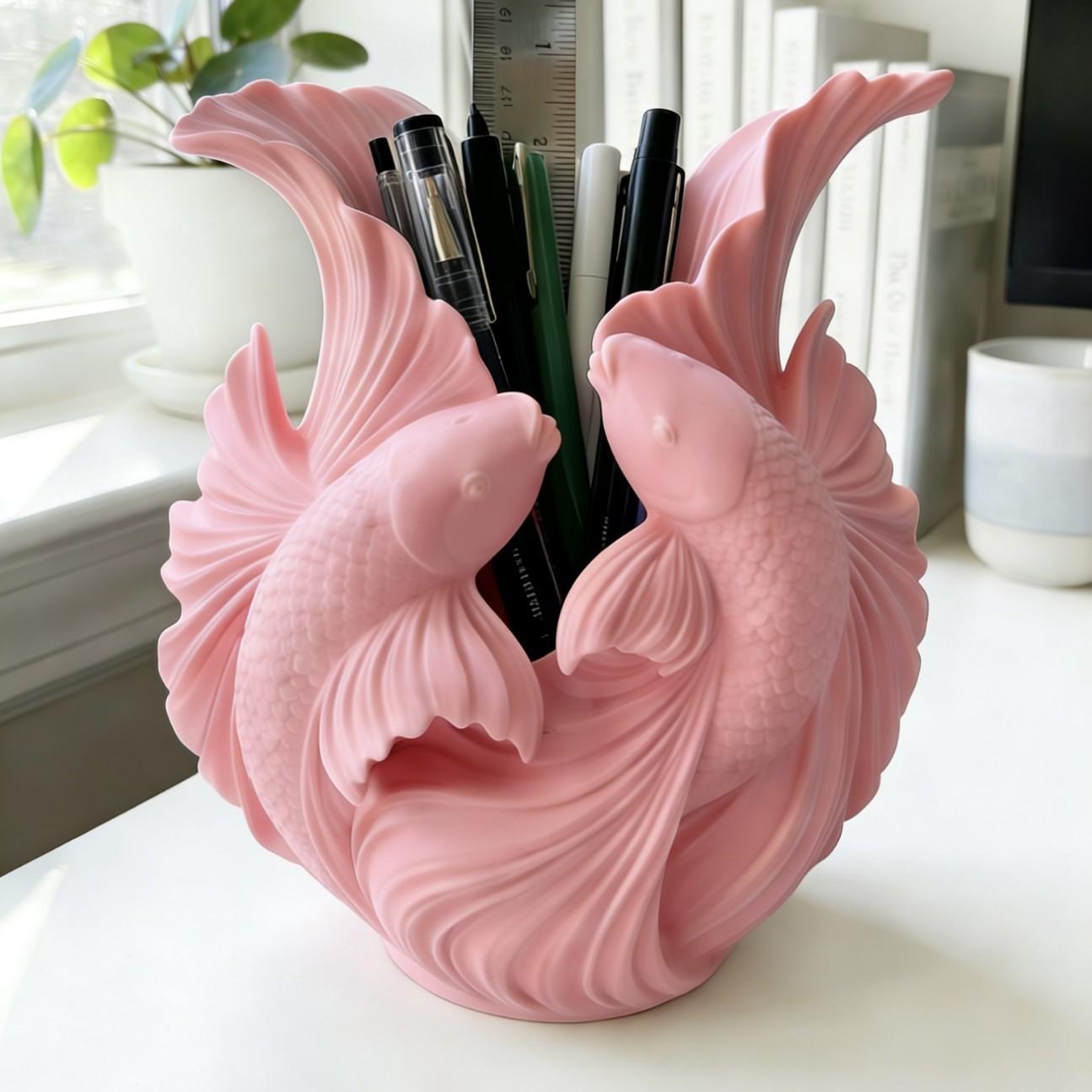 Fish-Shaped Desktop Organizer Box, 3D Printed, Ideal for Pens, Pencils, Brushes, Office Supplies, Creative Storage Solution