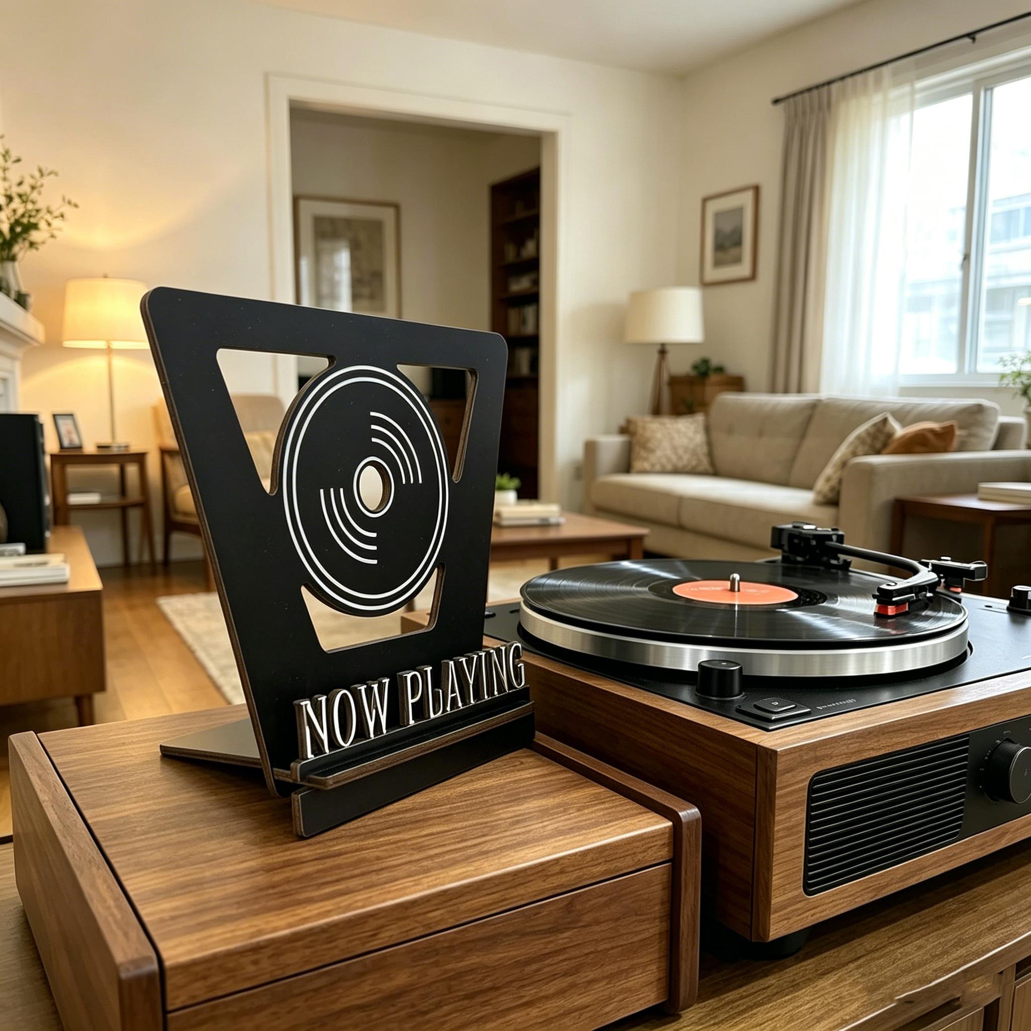 Wooden Vinyl Record Rack, Cool Design Holds 5-7 Covers, Display Lps CD DVD, Ideal Gift, Stylish Storage Solution
