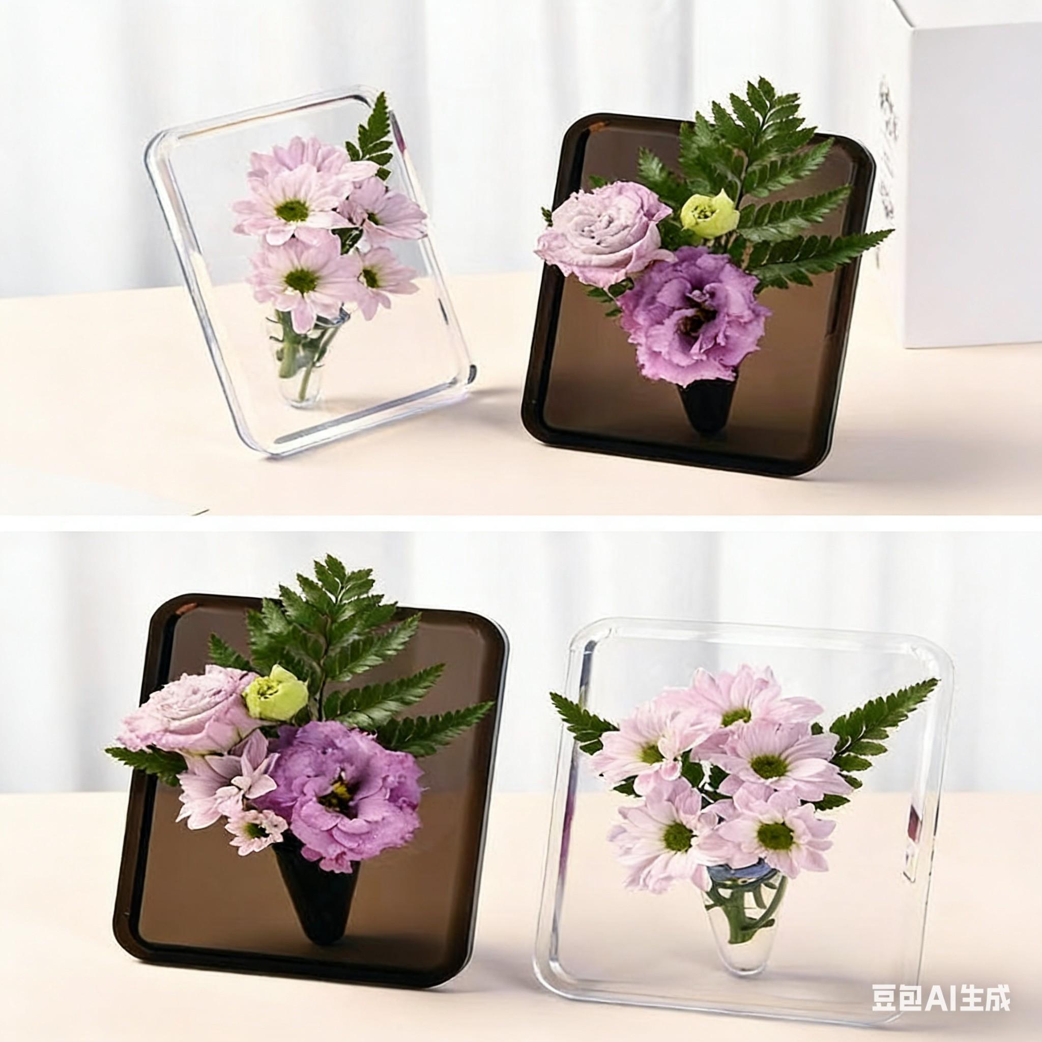 Acrylic Frame Vase Creative Floral Arrangement Art Decor, Fresh & Dried Flowers Container, Unique Home Decoration Piece
