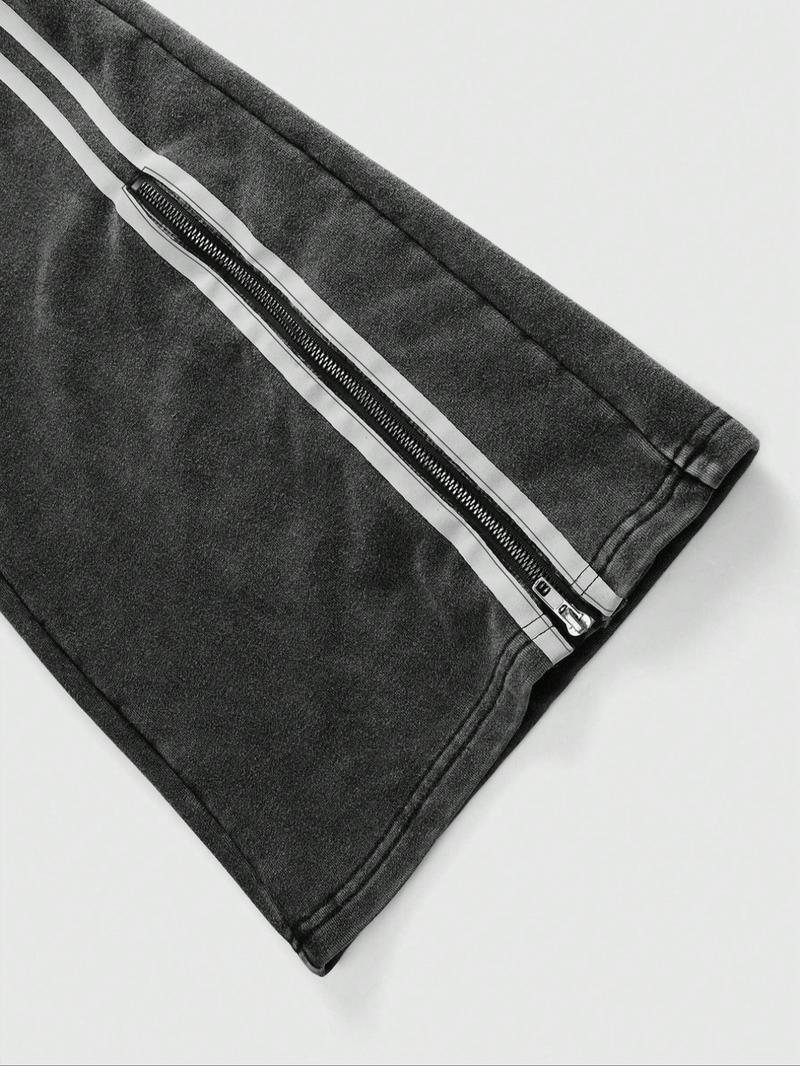 Men's Zipper Decorate Pants, Regular Fit Casual Street Comfy Pants for Spring & Fall, Men's Trousers for Daily Wear, Menswear