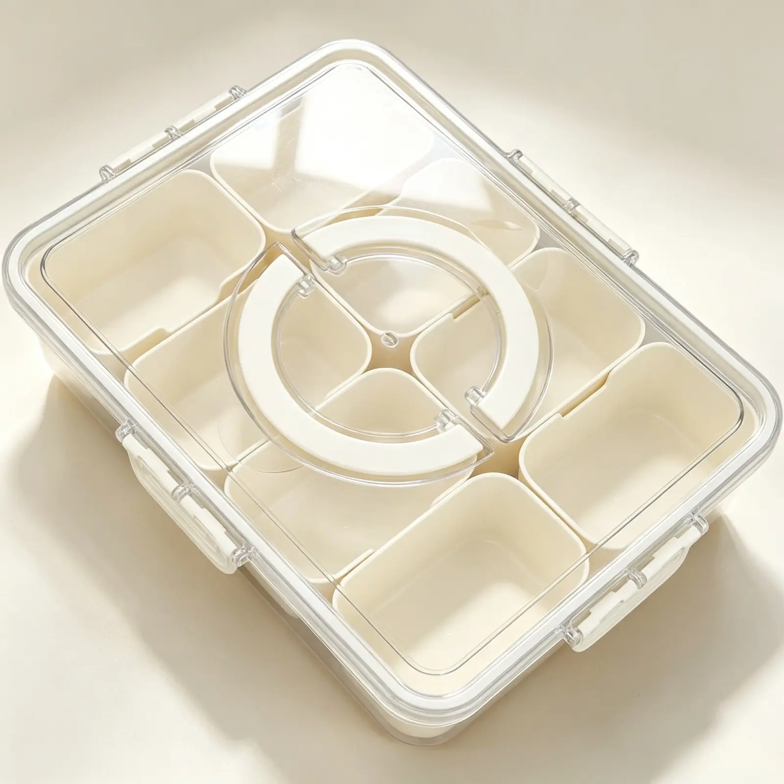 Clear 8 Compartment Airtight Snack Storage Container with Lid and Handle, Leakproof Divided Serving Tray with Detachable Grids, Dishwasher Safe Storage Box for Nuts, Candy, Portable Organizer, Lunch Container for Picnics, Travel and Home Use