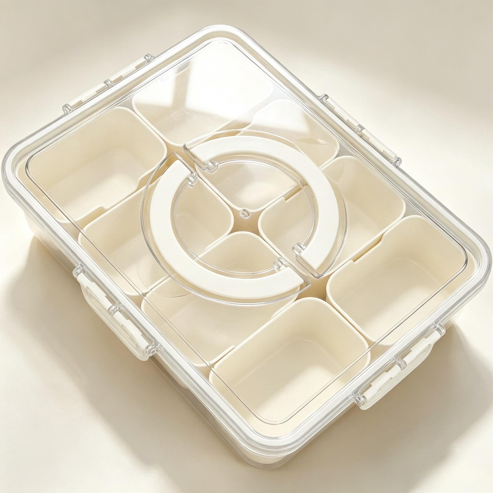 Clear 8 Compartment Airtight Snack Storage Container with Lid and Handle, Leakproof Divided Serving Tray with Detachable Grids, Dishwasher Safe Storage Box for Nuts, Candy, Portable Organizer, Lunch Container for Picnics, Travel and Home Use