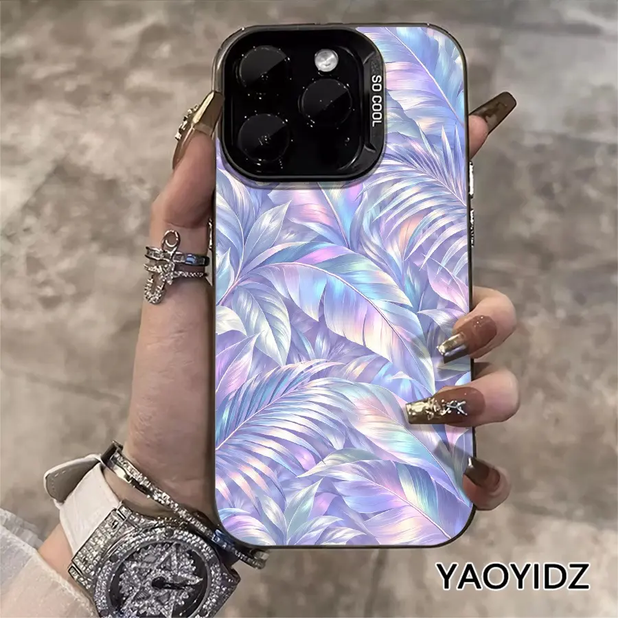 Phone Case - 1 piece, rainbow holographic palm leaf pattern phone case, suitable for Apple iPhone 18 X 13 16 XR 12 Pro Max 11 XS Max 8Plus 7 15 14 17, printed pattern phone case, shockproof protective phone case, slim and lightweight protective case, scra
