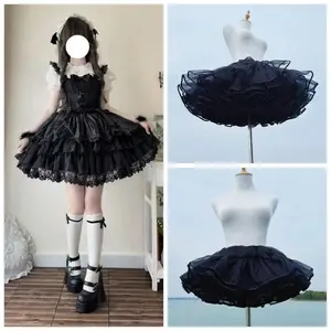 Lolita Boneless Crinoline Petticoat Black Ultra Poof Soft Mesh Short Skirt Flight Heaven Underskirt for Kawaii Style 25-45cm