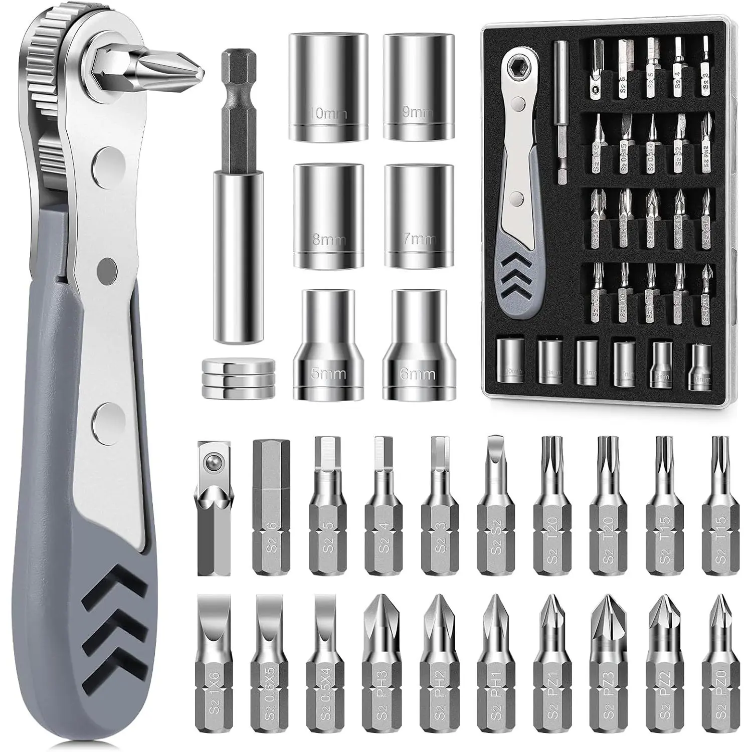 Ivy 30in1 Right Angle Screwdriver, 36-Tooth Mini Ratchet Wrench