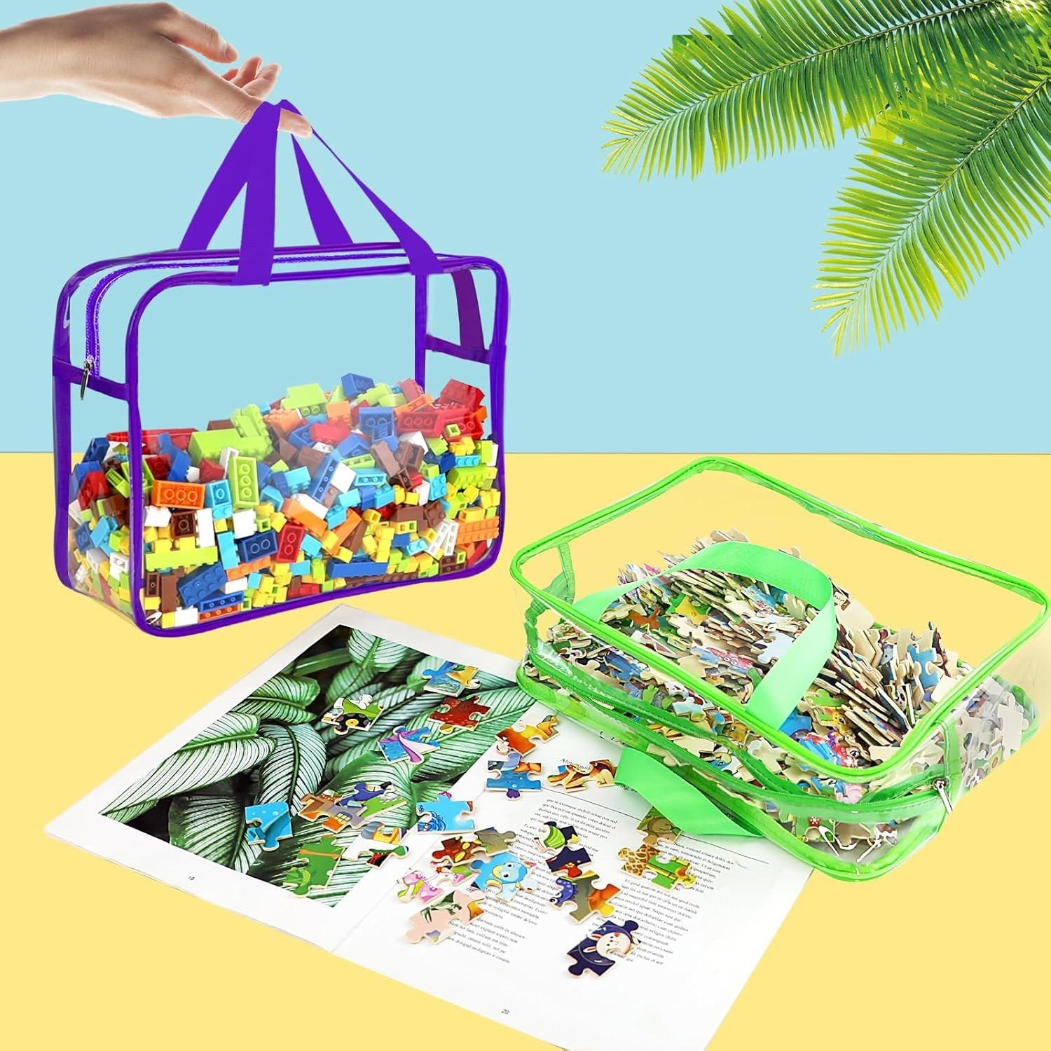 Toy Storage Bags Reusable Clear PVC, Travel Waterproof Organizer Bags with Zipper, Ideal for Building Blocks Puzzles Kids Books