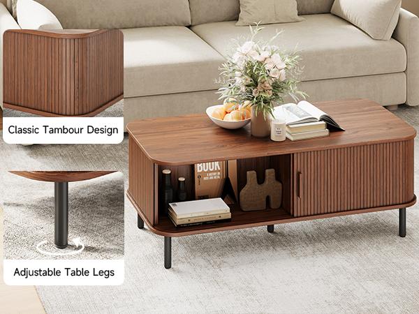 【SPOTLIGHT DAY】ONBRILL Fluted Coffee Table with Storage, 47.2" Mid Century Modern Coffee Tables for Living Room, Rectangle Wood Center Table with Sliding Tambour Door & Adjustable Leg for Living Room,Bedroom Furniture 【SPOTLIGHT DAY】ONBRILL Fluted Coffee Table with Storage, 47.2" Mid Century Modern Coffee Tables for Living Room, Rectangle Wood Center Table with Sliding Tambour Door & Adjustable Leg for Living Room,Bedroom Furniture