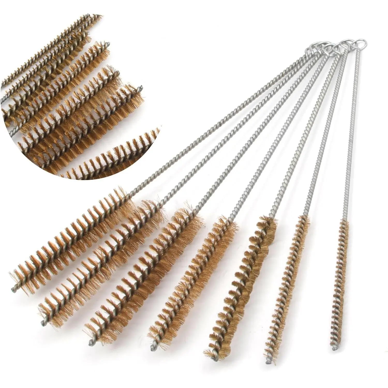 Tube Brush Kit 7pcs Brass Wire Tube Brushes Stainless Steel Bottle Brush Long Handle 11'' Wire Brushes for Cleaning Wire Pipe Tube Cleaner - 6mm/8mm/10mm/12mm/15mm/20mm/22mm