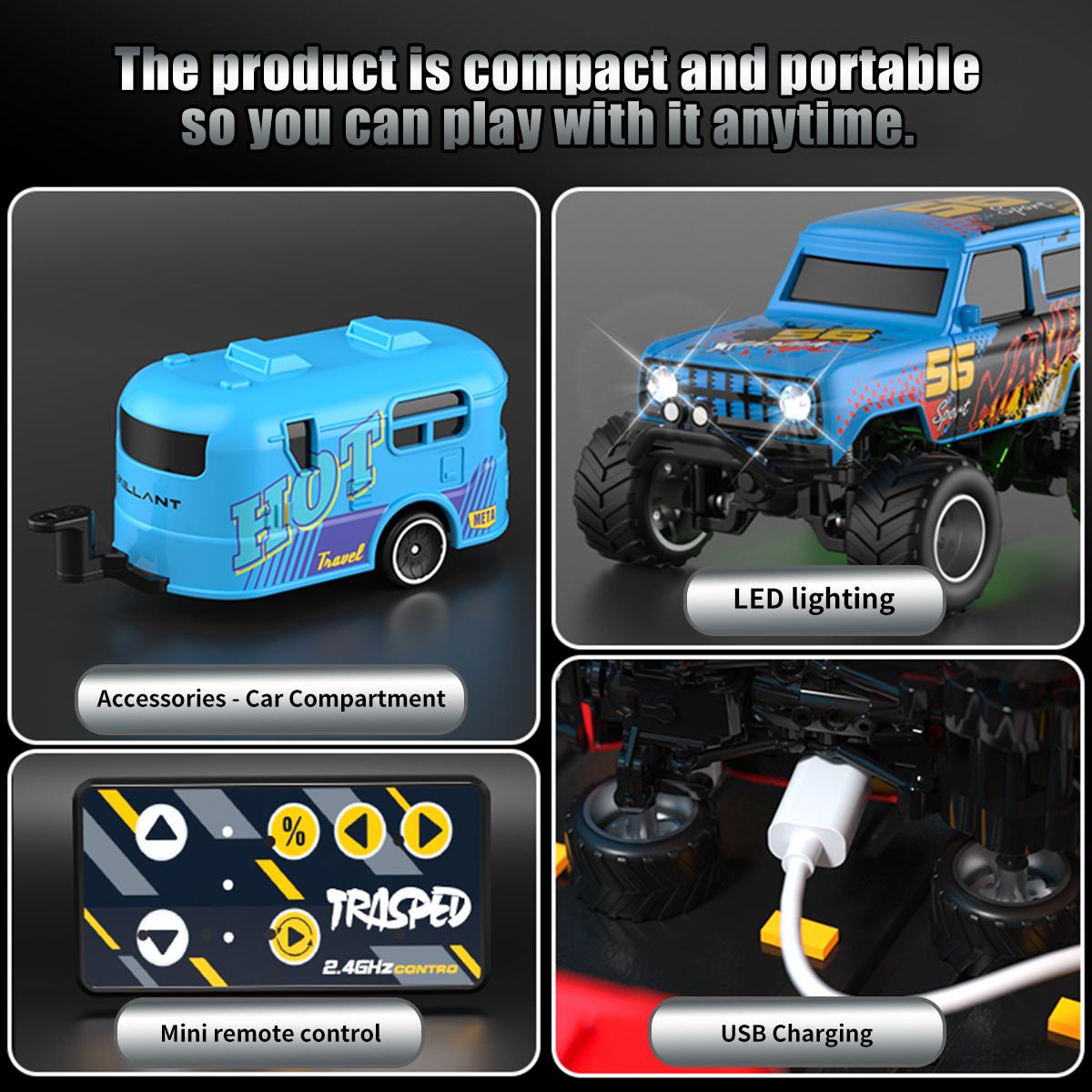 Mini Remote Control Car All-Terrain Climbing, Automatic Demonstration Mode, Spring Shock Absorption, 2.4g Interference-Free, LED Lights, Speed Gears, Remote Controlled Car