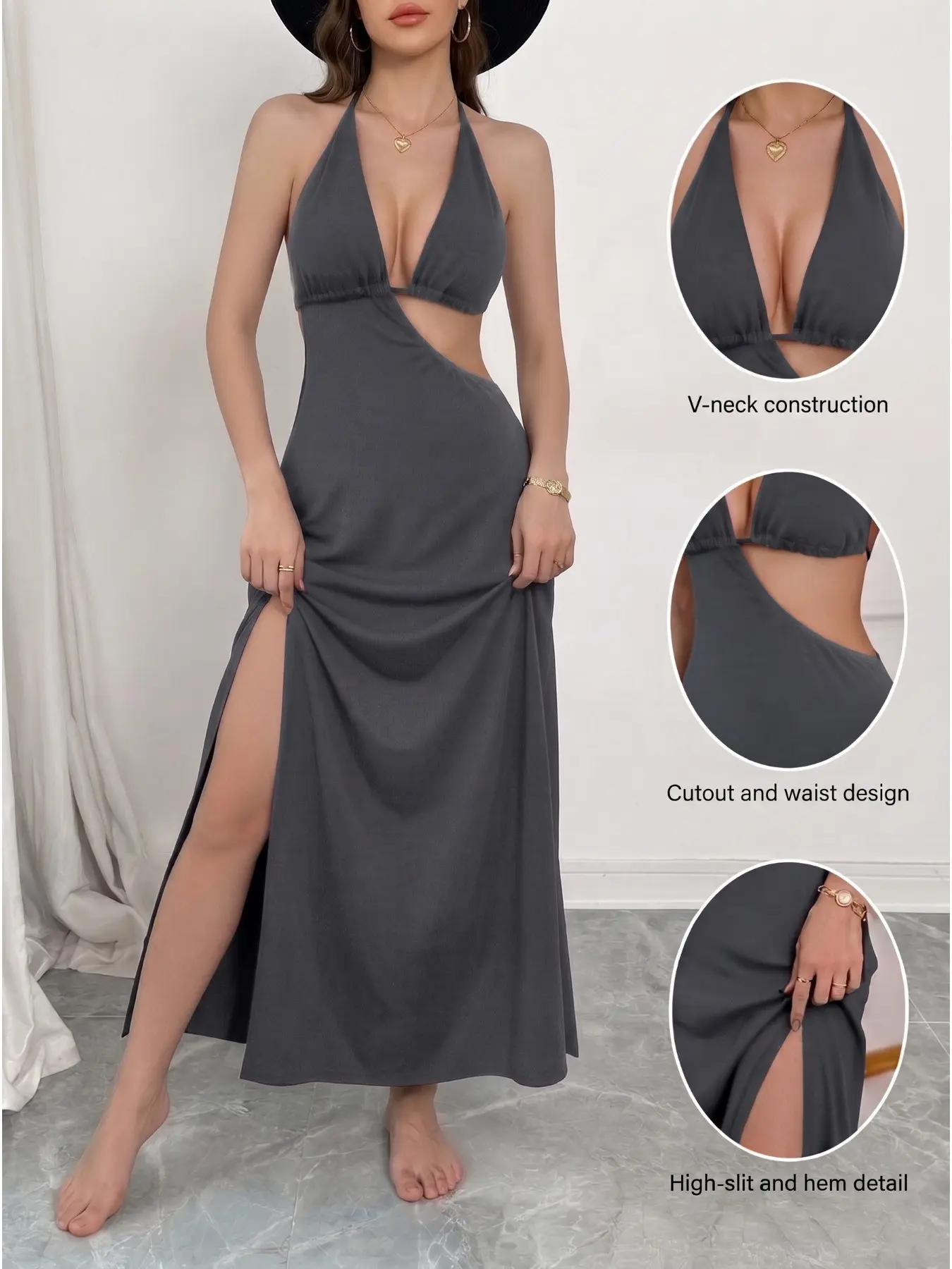 Women's Backless Strap Sleeveless Evening Dress, Elegant Solid Deep Emerald Mermaid Silhouette A-Line Skirt, Formal Party Gown